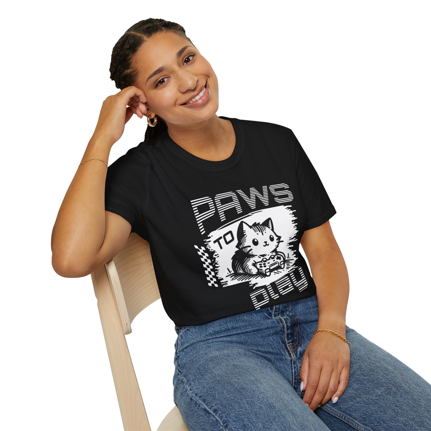 Paws to Play Cat Gamer T-Shirt - Unisex Softstyle Tee for Pet Lovers