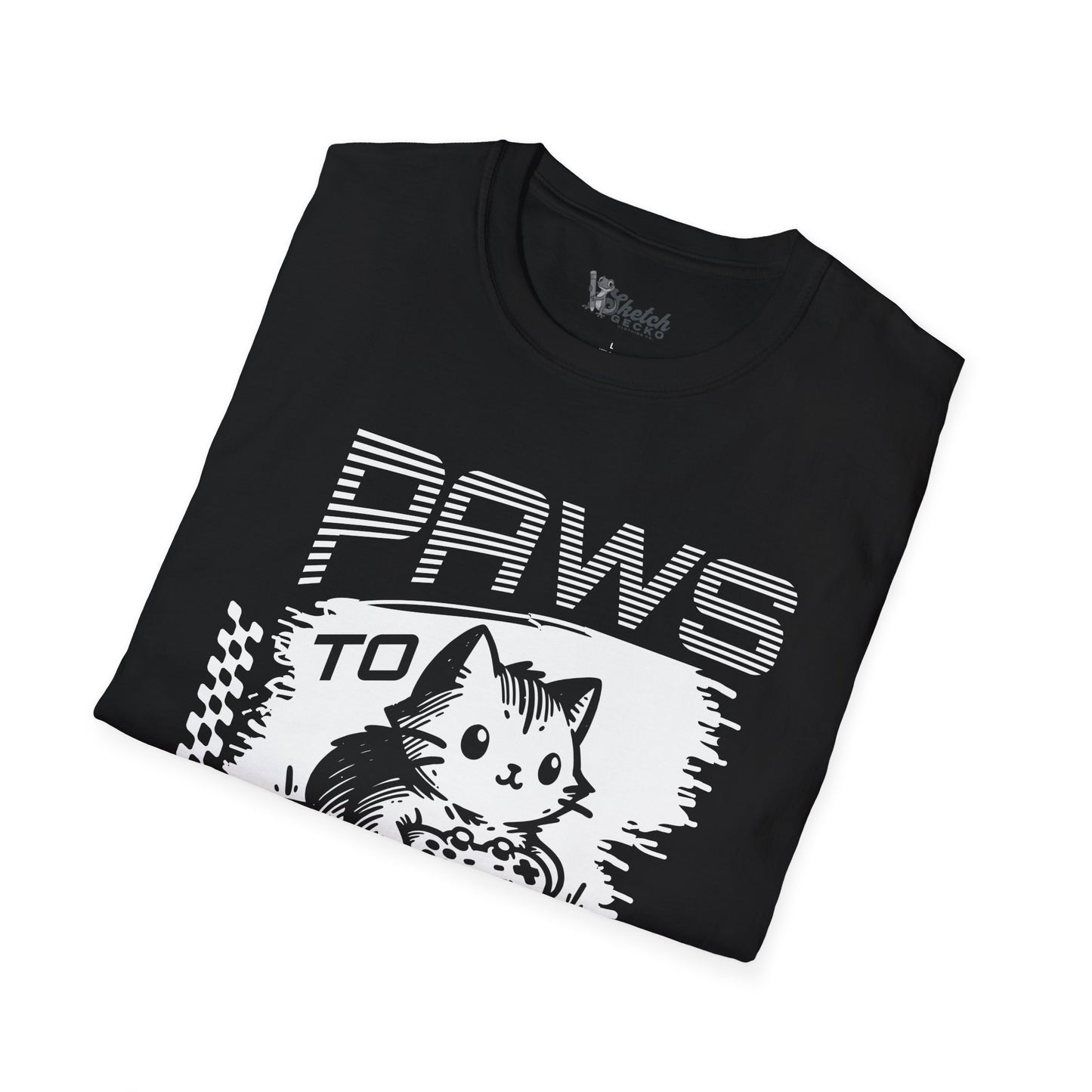 Paws to Play Cat Gamer T-Shirt - Unisex Softstyle Tee for Pet Lovers