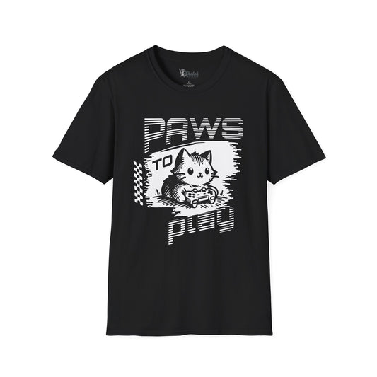 Paws to Play Cat Gamer T-Shirt - Unisex Softstyle Tee for Pet Lovers